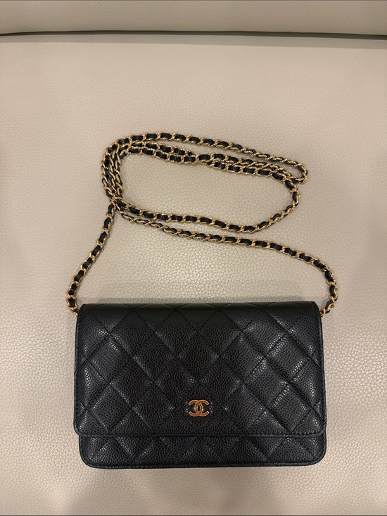 CHANEL Handbags - CHANEL Black Quilted Caviar WOC Wallet on Chain Gold Hardware